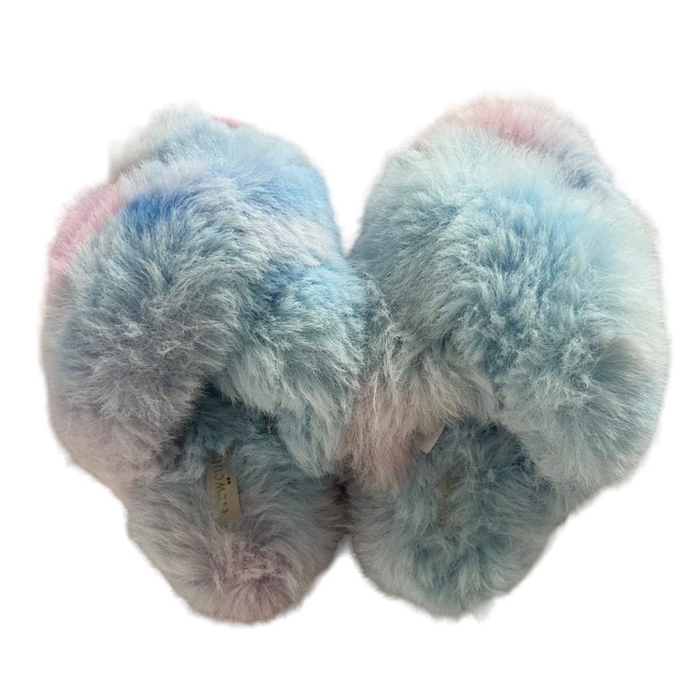 J. Crew Kids Fuzzy Slippers - Pastel Blue and Pink - Picture 2 of 4